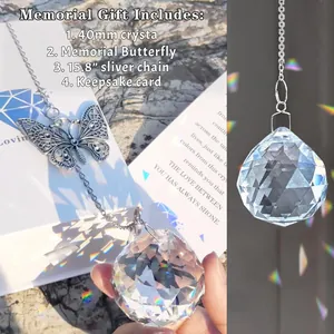Detail of 40mm crystal ball suncatcher set with butterfly charm and memorial card
