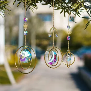3-piece sun moon crystal suncatcher set for windows with hanging prisms home decor
