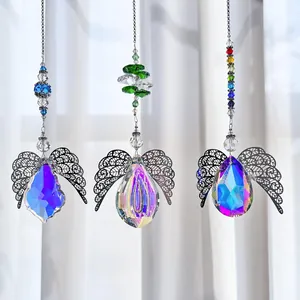 Crystal Angel Wings Suncatcher Prism For Window Garden Hanging Ornament Handmade Rainbow Maker Metal Wings Pendant Home Decor Gift