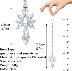 Guardian angel K9 crystal suncatcher with size labels for car or garden hanging decor