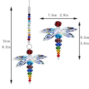 Dragonfly crystal suncatcher with colorful beads for home and garden window decoration