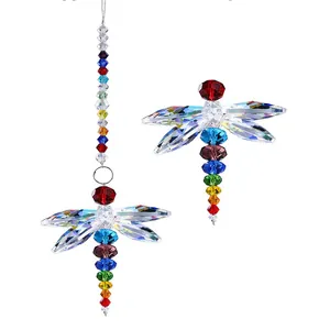 Dragonfly crystal suncatcher with rainbow beads for home and garden hanging decoration