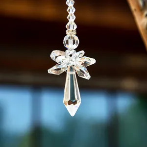 Exquisite angel crystal pendant car ornament with water drop prism and golden metal rings