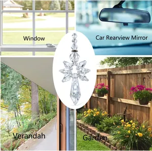 Detail of crystal angel pendant showing multifaceted sparkles for home car and garden décor