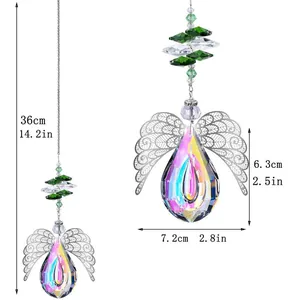 36cm Crystal Angel Suncatcher with metal wings and iridescent prism drop for window decor