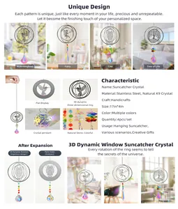 Detail view of 4-piece suncatcher set with K9 crystals and 3D rotating metal charms