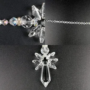 Macro details of sparkling crystal angel car pendant with multifaceted geometric design
