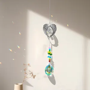 Angel Wings Suncatcher Crystal Heart Memorial Pendant A Piece Of My Heart Is In Heaven Engraved Metal Hanging Ornament Rainbow Maker Decor