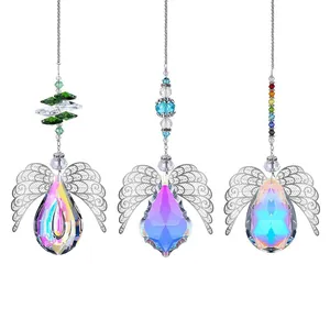 Three angel wing suncatchers with aurora crystal glass balls for window home garden decor