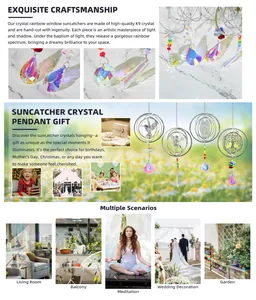 Detail view of 4-pack K9 crystal suncatchers with metal owl and hummingbird designs