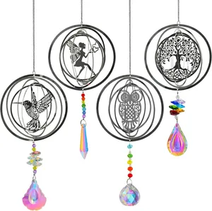 4-piece 3D crystal suncatcher set featuring hummingbird, owl, fairy and tree of life