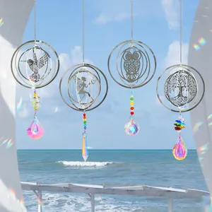 4-pack 3D metal wind spinner suncatchers with crystal prisms in hummingbird and owl designs