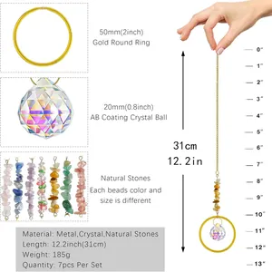 7Pcs crystal suncatcher set with gold rings and AB coated prisms for window hanging decor