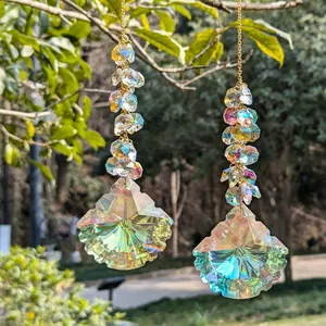 Crystal Rainbow Prism Maker Scallop Pendant Hanging Decor For Garden Window Suncatcher Ornament With Gold Metal Chain