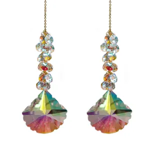 2Pcs rainbow prism suncatchers with scalloped crystal pendants for garden windows