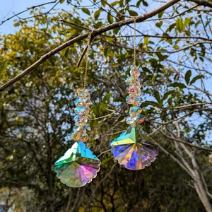 2Pcs rainbow prism suncatcher with scallop crystal pendant and gold chain for garden window