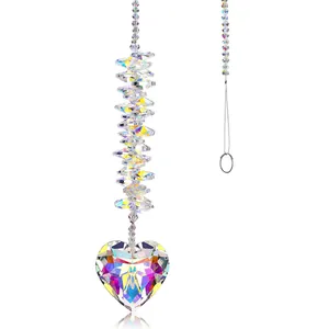 Crystal heart suncatcher with AB rainbow coating for garden window prism decor