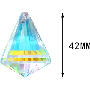 Detailed view of 42mm faceted crystal prism with AB rainbow coating for suncatchers