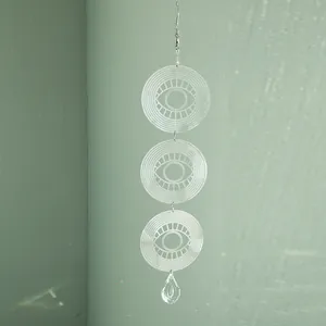 3D spinning stainless steel wind spinner with mandala evil eye and crystal drop
