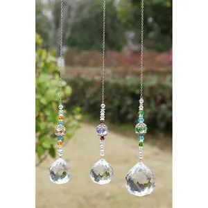 Set of 3 crystal suncatchers with colorful prisms and faceted balls for windows
