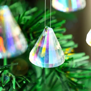 Macro shot of 12pcs AB colorful diamond prism crystal suncatchers on a Christmas tree