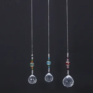Crystal Suncatcher Prism Ball Rainbow Maker With Alloy Chain Colored Beads Faceted Pendant For Home Garden Window Hanging Decoration