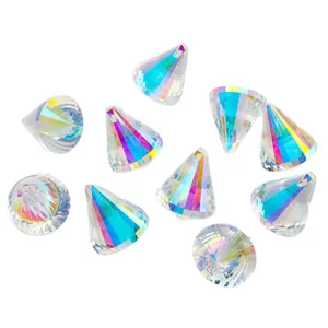 Set of 12 AB coated crystal prism suncatchers with iridescent rainbow faceted finish