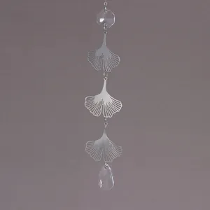 Ginkgo leaf crystal suncatcher for windows with silver leaves and hanging pendants