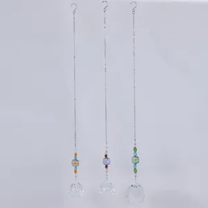 Detailed set of 3 crystal suncatchers with faceted glass balls and colorful beads