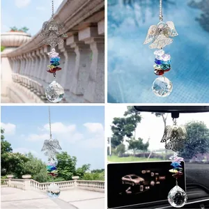 Crystal Guardian Angel Suncatcher with colorful beads and clear prism for car and garden