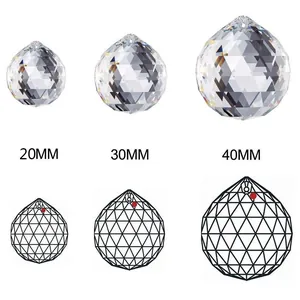 Set of 3 faceted crystal suncatcher prism balls in 20mm, 30mm, and 40mm sizes