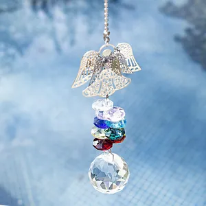 Crystal Guardian Angel SunCatcher with colorful beads and faceted ball for car rear view mirror
