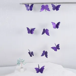 Guirnalda de mariposas moradas con purpurina 3D para decoración de paredes de bodas