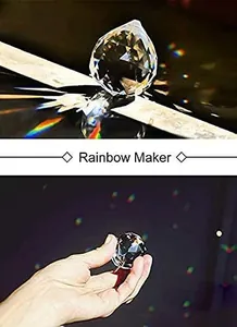 Macro shot of faceted crystal prism teardrop creating rainbow light patterns
