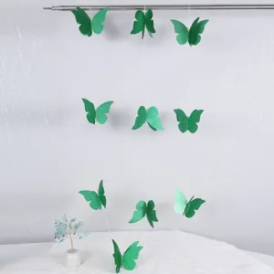 Guirnalda de mariposas 3D verdes con purpurina para decoración de paredes en fiestas
