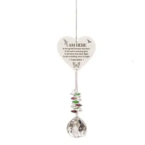 Atrapasol de cristal conmemorativo con corazón y colgante de bola de vidrio tallado
