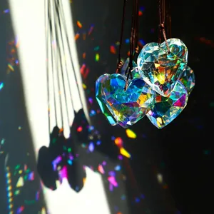 2pcs heart crystal suncatcher pendants with rainbow prism light effects for home window decor