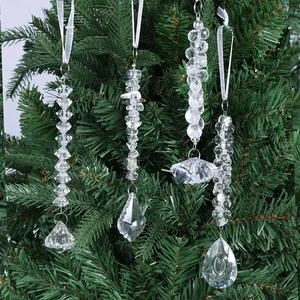 Lot de suspensions de Noël en acrylique transparent avec flocons et perles sur sapin