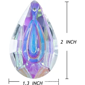 Set of 10 AB coated 50mm teardrop crystal suncatchers with precise size annotations