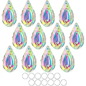 AB Iridescent Crystal Glass Teardrop Suncatcher Pendants Multi-Faceted Prism Hanging Ornaments For Home Wedding Party Decor