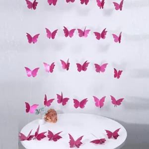Guirnalda de mariposas 3D rosa rojo con purpurina para decoración de pared y eventos