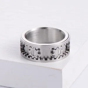 Bague spinner 9mm en acier inoxydable avec design industriel d'engrenage steampunk