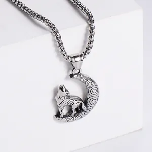 Collana Con Ciondolo Lupo Che Ulula Alla Luna In Acciaio Inossidabile Vintage Per Uomo Donna Gioielli Punk Gotici