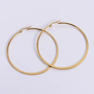 Polished gold stainless steel large hoop earrings with minimalist latch back closure