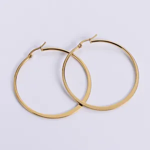Classic gold titanium steel flat hoop earrings with a polished finish and latch back