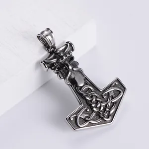 Norse Viking Thor Hammer Mjolnir Pendant Necklace 304 Stainless Steel Retro Celtic Knot Jewelry For Men