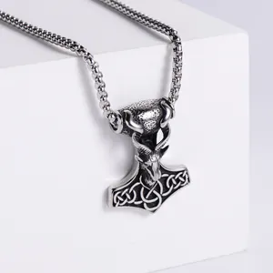 Pendente martello di Thor Mjölnir in acciaio inossidabile con testa di capra