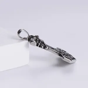 Vintage stainless steel Mjolnir pendant with detailed Viking knot engraving on white block