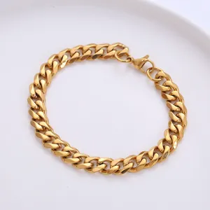 Gold-plated stainless steel Cuban link bracelet for men and women with lobster clasp