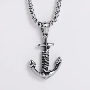 Vintage stainless steel anchor pendant necklace with rope detail and sturdy box chain